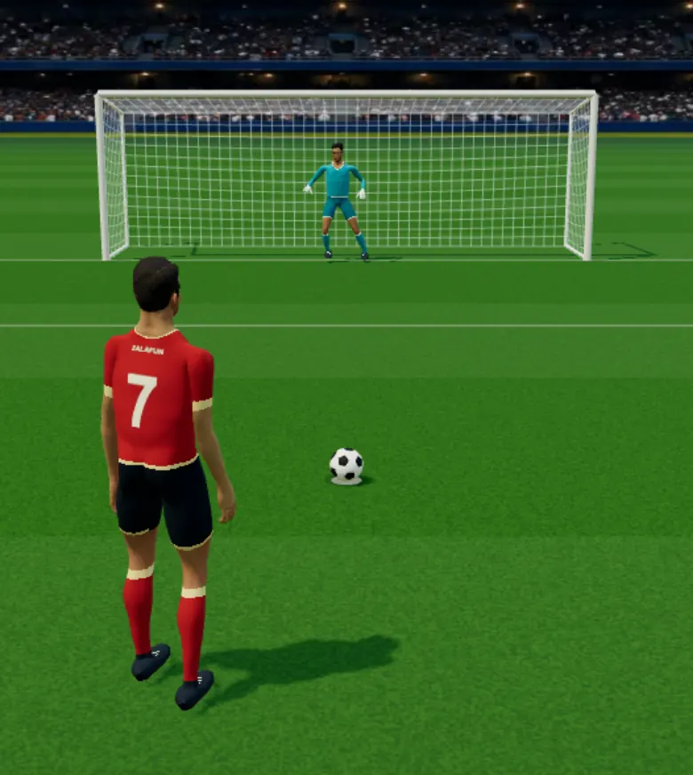 Cầu thủ sút bóng về phía thủ môn trong sân 3D